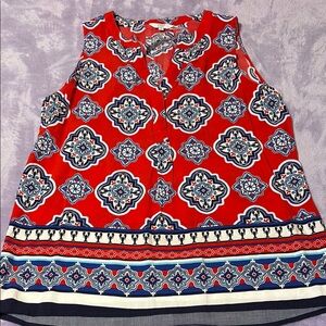 Crown & Ivy Red and Blue Geometric Blouse